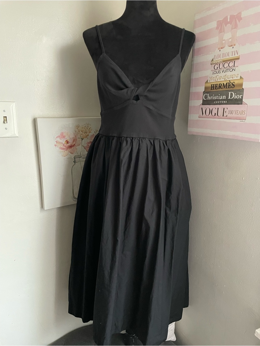 a new day Black Spaghetti-Strap Midi Dress with Twist Bodice